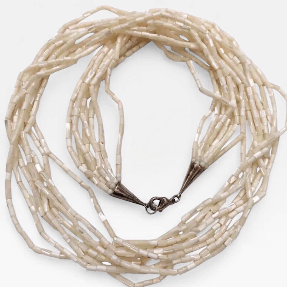 Long Multi-strand Mother-of-Pearl Bead Necklace